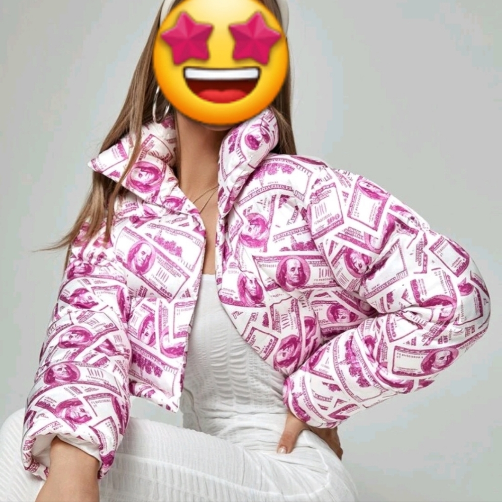 Money Print Puffer Jacket